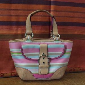 Coach 43-1888 Leather, fabric, metal zipper and handle hardware